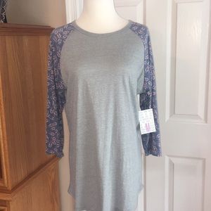 Lularoe Randy - gray with blue sleeves - M